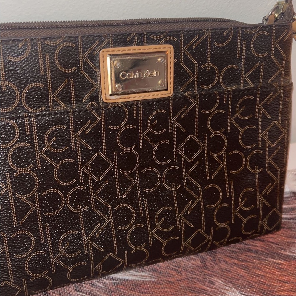 Calvin Klein Brown Monogram Clutch